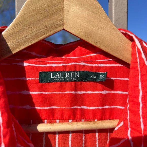 ⬇️LAUREN Ralph Lauren Women’s Long Sleeve Blouse XXL Scarlet Sun & White Stripes - Picture 2 of 13